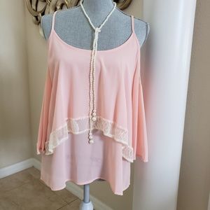 Paper Crane peach layered bell sleeve top